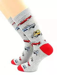 Привлекательные носки с принтом "Ретро-автомобили" серого цвета Hobby Line RTнус80130-13-17